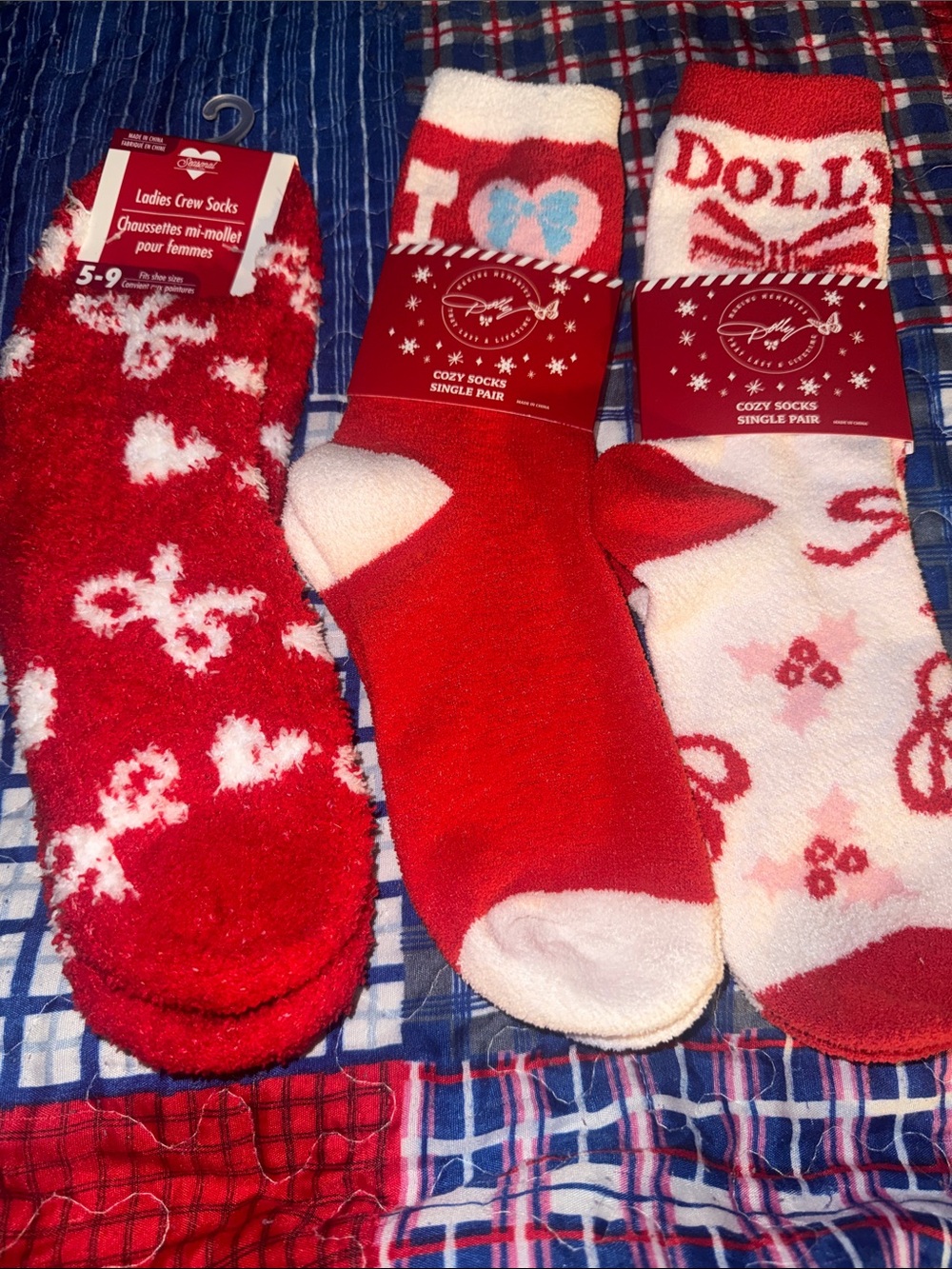 Cozy Ladies Red & White Crew Socks - Pack of 3